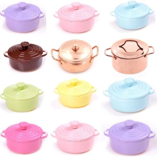 1:12 Mini Pot Boiler Pan With Lid Doll House Accessories Dollhouse Miniature Kitchen Utensils Cooking Ware Play Kitchen Toys