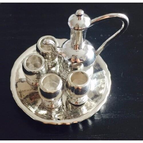 Dollhouse Miniatures 1:12 Mini Dining Ware Golden silver Dish/Cup/Plate Tea Set for Doll house Kitchen Accessory