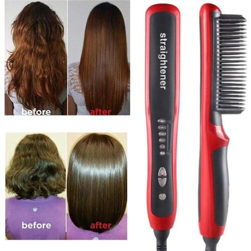 Multifunctional Beard Straightener Hair Styler Brush Tool Heat Ceramic Electric Straightening Iron Hair Curler Care Hot Comb