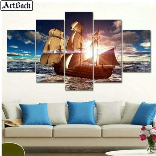 5 spelled diamond painting sailboat sunset scenery full square drill mosaic diy diamond embroidery painting