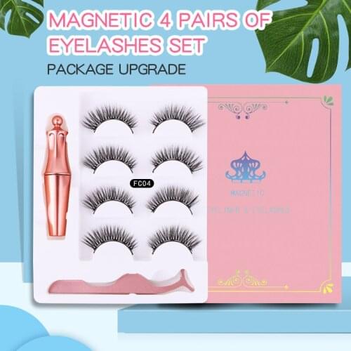 Magnetic False Eyelashes & Magnetic Liquid Eyeliner Set 5 Magnets Natural Mink Eyelashes Extension Waterproof Lasting Makeup Kit