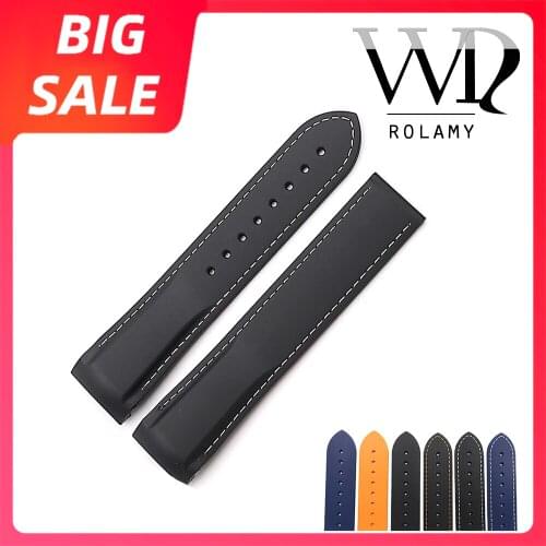 Rolamy Top Quality Watch Band 20 22mm Orange Rubber Silicone Watch Strap Belt For Omega Planet Ocean 45 42mm Replacement Strap