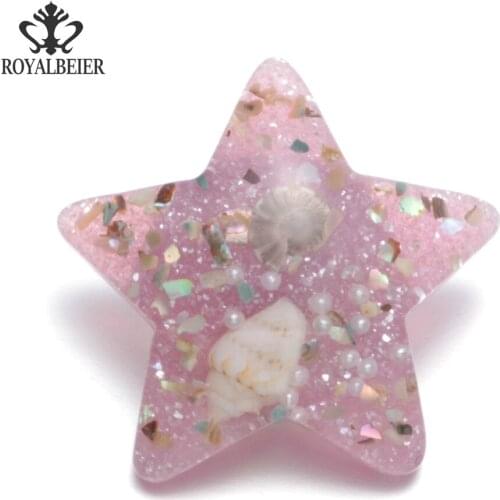 RoyalBeier Pink Star Shape Sealed Natural Shell Charms 18mm Snap Button For 20mm Snap Bracelet Snap Jewelry KZ0380f
