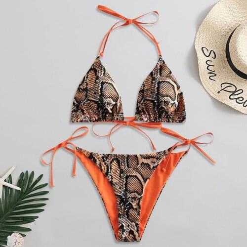 Sexy Brazilian Thong Bikini Mujer Swimwear Women 2021 Bandage Leopard Snake Print Swimsuit Bikini Set Summer Beachwear Swim Suit
