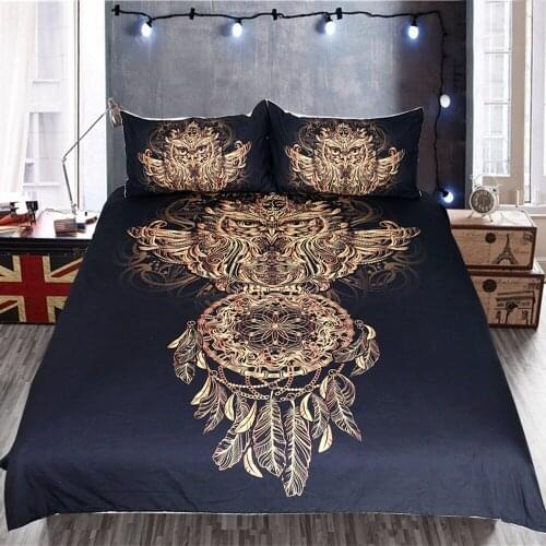 Owl Wind Chimes Pattern Home Textile Quilt Cover with 2 Pillowcase 3D Printing Fashion Bedding 3 Pcs Set and Sheet