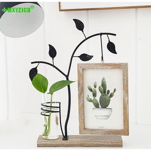 Hydroponic Plant Glass Vase Small Photo Frame Desktop Transparent Flower Arrangement Container Home Leaf Sculpture Decoration