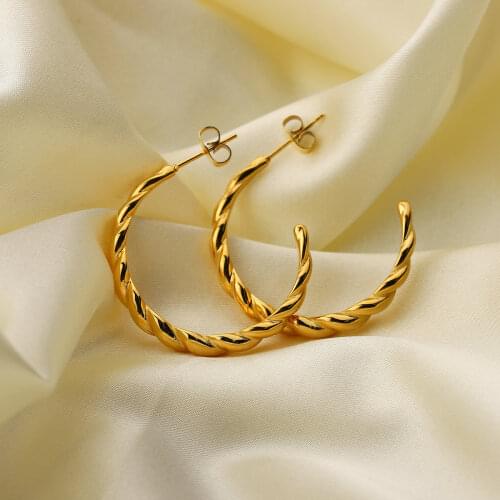 Gold Rope Twist Hoops Earrings For Women 18K Gold plated stainless steel Statement hoop earrings