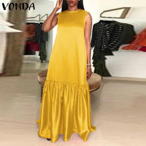 Women Bohemian Dress Summer Holiday Evening Party Tank Maxi Dress 2021 VONDA Casual Vestidos Robe Femme Plus Size