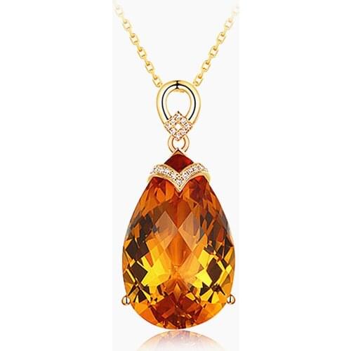 Luxury big carats water drop crystal citrine gemstones diamonds pendant necklaces for women 14k gold color jewelry bijoux gifts