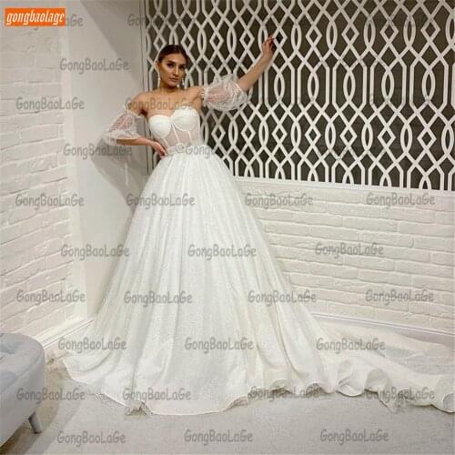 Luxury Wedding Dresses 2021 White vestido de novia Custom Made vestido de casamento Glitter Tulle Court Train Women Bridal Gowns