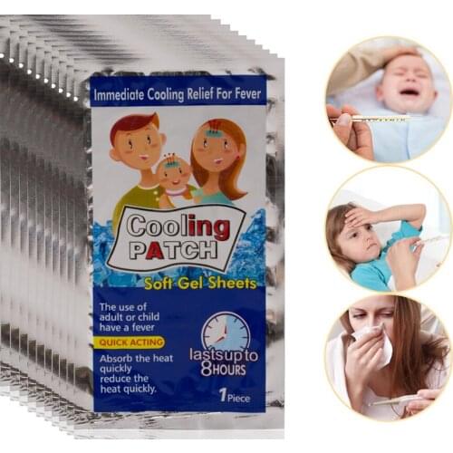 10bags Cooling Patches Baby Fever Down Medical Plaster Migraine Headache Pad Lower Temperature Ice Gel Polymer Hydrogel D1731