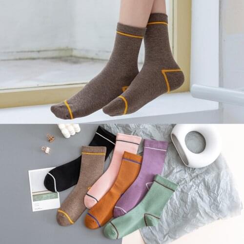 10 pieces = 5 pairs Womens Cotton Socks New Style for Autumn and Winter Fashion Trendy Pure Color Stripe All-Match Socks women