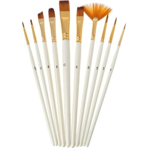 10pcs Nylon Hair Wooden Handle Watercolor Paint Brush Pen Oil Acrylic Painting E65A