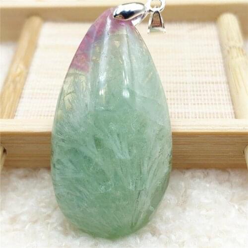 100% Natural Green Feather Fluorite Quartz Colorful Pendant 48x25x12mm Women Men Water Drop Fluorite Necklace Jewelry AAAAA