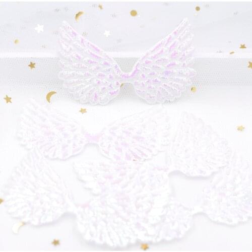 20Pcs 72*43mm Glitter AB White Angel Wing Appliques Double Sided Iridescent Cupid Wing Fairy Wing Patches for Clothes Decor S78