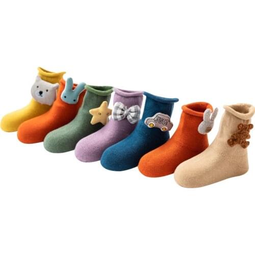 3 Pairs/Lot Solid Color Curled Baby Socks Combed Cotton Boy Girl Newborn Socks Cute Cartoon Doll Children Socks