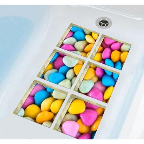 6pcs/set 3D Bathtub Stickers Non Slip Waterproof Bathroom Decor Self-Adhesive Bath Wall Sticker Colorful Stones 15x15cm
