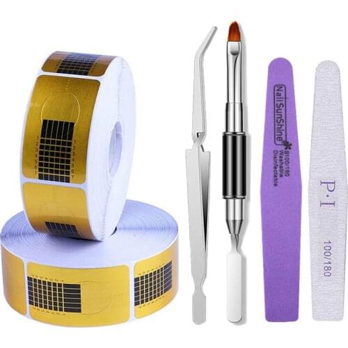 50pcs Nail Extension Forms For Nails UV Gel Tip with 1Pcs Nail Brush Nail File Manicure Mold Builder Design Nail Form