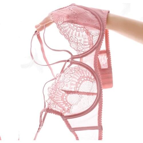 AUFU Transparent Bra And Panty Set Lace Lingerie Plus Size Girl Female Temptation Bottom Push Up Sexy Women Underwear Set
