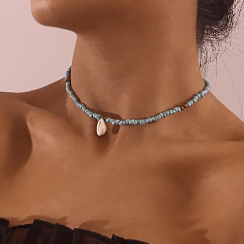 Bohemia Beaded Shell Pendant Necklace For Women Boho Vintage Charm Bead Chain Necklaces Womens Handmade Choker Jewelry Set Gift