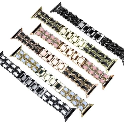 For Apple Watch Band 40mm 38mm 44mm 42mm Small Fragrance Strap Stainless Steel Chain Bracelet iwatch Series 6 5 4 3 2 1
