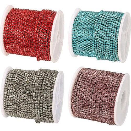 ZHUKOU 1 Meter Glitter Crystal Rhinestones Chain For Clothing&Shoes AB Glass Rhinestones Chain With Claw Model:VL15