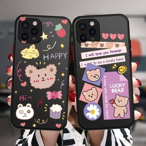 Retro Smile Sweet Bear Rabbit Label Brand Case For iPhone 12 11 Pro Max X XR XS Max 7 8 Plus 6S Mini Matte Back Cover Coque