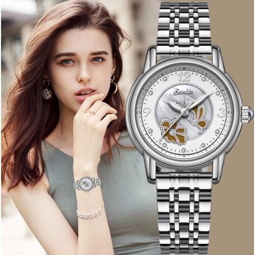 SUNKTA Brand Bracelet Watches Women Luxury Crystal Dress Wrist watches Clock Womens Fashion Casual Quartz Watch Reloj Mujer