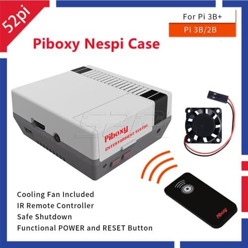 52Pi Piboxy NES NESPi Case with IR Remote Functional Power Reset Shutdown Button Control Cooling Fan for Raspberry Pi 3B+ / 3B