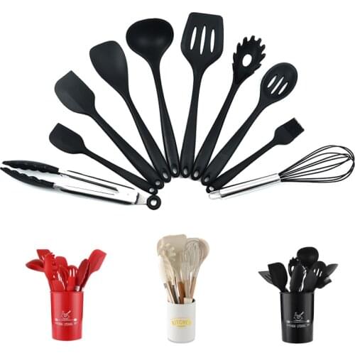 Black White Red Cooking Kitchenware Tool Silicone Non-Stick Pan Baking Tools Cookware Kitchen Utensils Set Gadget Accessories