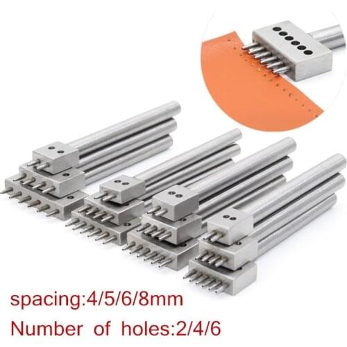 DIYStitching Craft Leather Punching Tool 2+4+6 Prong Round Stitching 1mm Hole Hollow Punch Cutter,4/5/6/8mm Spacing Round Punch
