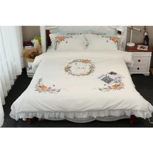 Thick Cotton Soft Bed sheet set White Pink Princess style Bedding sets Queen King size Rabbit Patch Embroidery Duvet cover 38