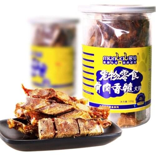 Pet Food Mengbei Pet Snacks Dog Training Reward Snacks Bone Flesh Fragrance 100g Canned Spot Wholesale Dog Training Snacks