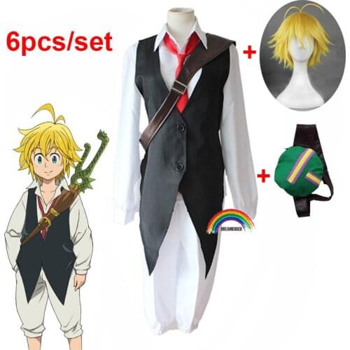 Anime The Seven Deadly Sins Nanatsu No Taizai Dragons Sin of Wrath Meliodas Cosplay Costume Full Set Uniform and wigs 6pcs