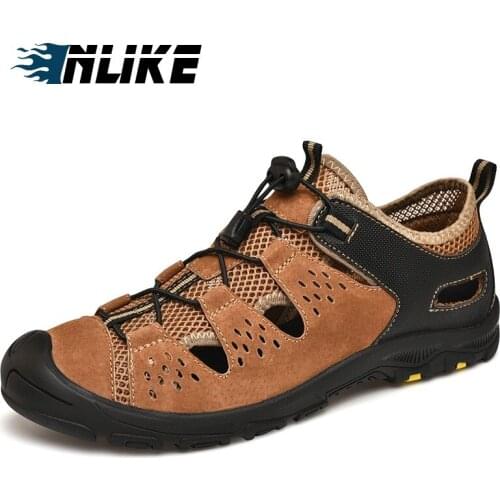 Summer Men Genuine Leather Suede Sandals Mesh Men Sandals Casual Soft Sandals