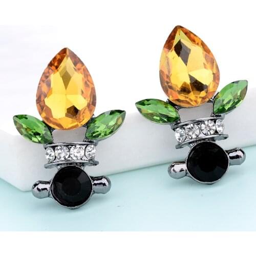 LUBOV New Fashion Water Stud Earrings Fire Flame Design Trendy Gold Color Glass Piercing Earrings For Women Girls Gift Jewelry