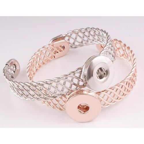 Fashion diy 18mm hollow elasticity snap button Bracelet Wholesale Bangles DIY XH2595 Free shipping