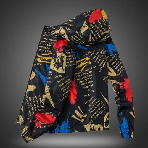 2021 Mens Hooded Jacket Spring and Autumn Jacket Mens Printed Jacket Loose Windbreaker Fashion Handsome Mens Plus Size M-7XL