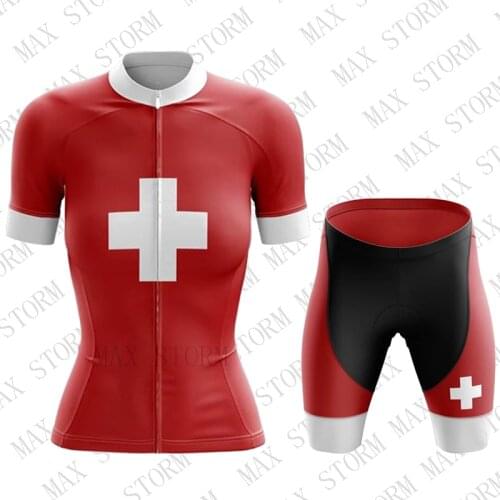 NEW red Women Switzerland Team Cycling Jersey/Cycling sets Customized Road Mountain Race Top max storm GEL Breathable Pad