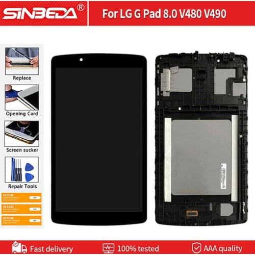 Original For LG G Pad 8.0 V480 V490 LCD Display Matrix Touch Screen Digitizer Panel Sensor Glass Tablet Assembly Replacement wit