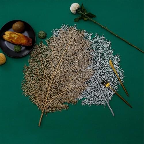 Leave PVC Geometric Hollow Placemat Cup MatKitchen Tool For Dining Table Bowl Plate Tableware Pad Home Decoration Table Mats