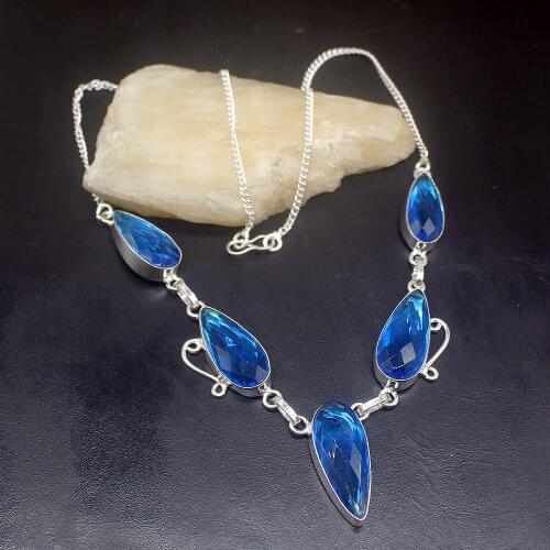 Gemstonefactory Jewelry Big Promotion Unique 925 Silver Dazzling Teardrop Ocean Blue Topaz Women Chain Necklace 46cm 202101527