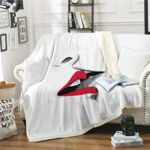Throw Blanket For Sofa Car Bed Cover Red Gray Lips Ocean Beach Soft Warm Winter Sherpa Fleece Children Adult Kid Plush Bedspread