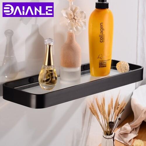 Bathroom Shelf Glass Aluminum Single Bathroom Shelves Shower Storage Rack Decorative Toilet Racks Shampoo Shelf Wall Mounted
