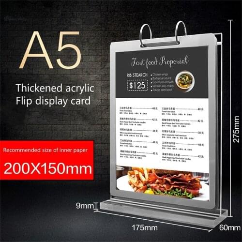 Clear Acrylic Restaurant Menu Price Page-tuining Sign Holder A5 Card Paper Photo Display Frame