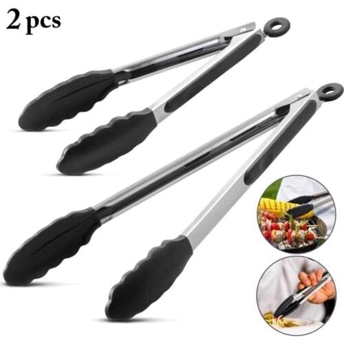 2PCS Silicone BBQ Grilling Tong Salad Bread Serving Tong Non-Stick Kitchen Barbecue Grilling Cooking Tong Kitchen Accessories