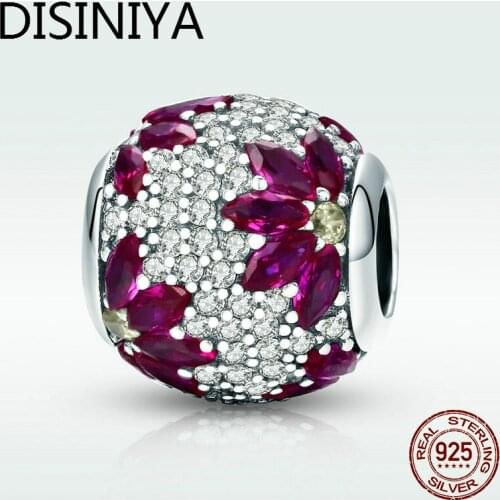 Brand New 925 Sterling Silver Dazzling Maple Leaves Red CZ Beads Fit Original Charm Bracelet Bangle Jewelry Gift ZCQC46570