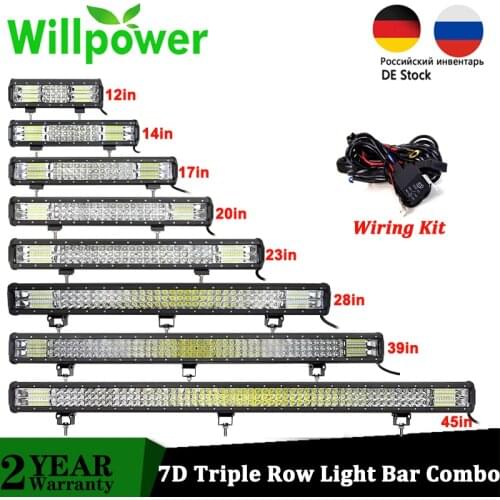 Willpower 20''23'' 28" 39" 45" in 7D Tri-Row LED Light Bar 288W 324W Work Lights for Offroad 4WD 4x4 Driving Camper Trailer