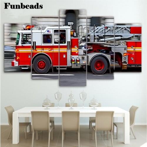 Embroidery,Diamond,DIY 5D Diamond painting,3D Diamond,Diamond Embroidery Rhinestone painting Red Firefighting Car 5 pcs FF698