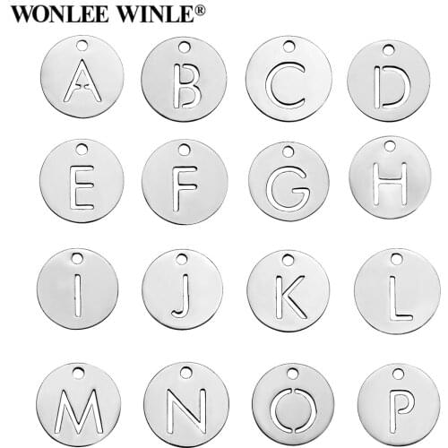 Wonlee Winle DIY Full Polished 316l Stainless Steel 26 Alphabet A-P Charm Pendants for Bracelet Necklace Jewelry Making